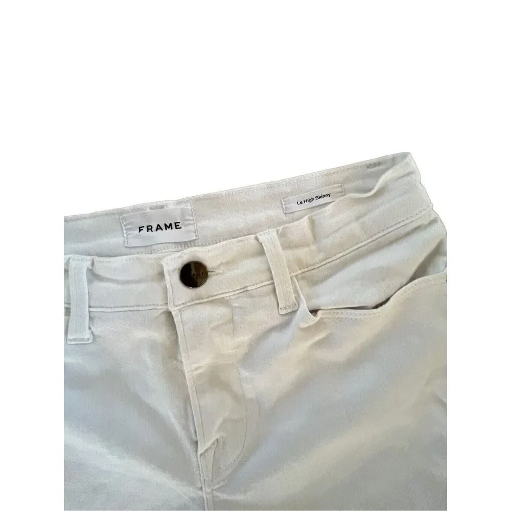 FRAME Le High Skinny White Denim Jeans Ankle W/ Raw Hem Women’s 28 X 28